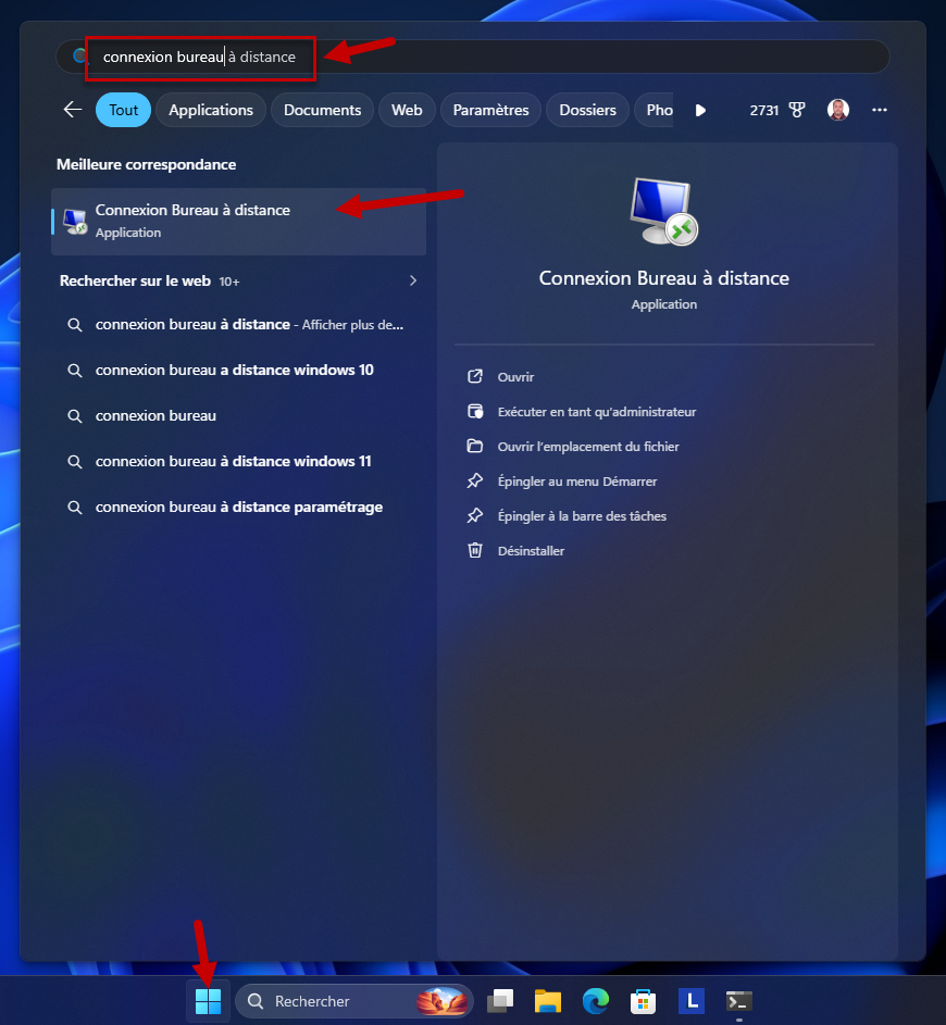 demarrer connexion bureau a distance