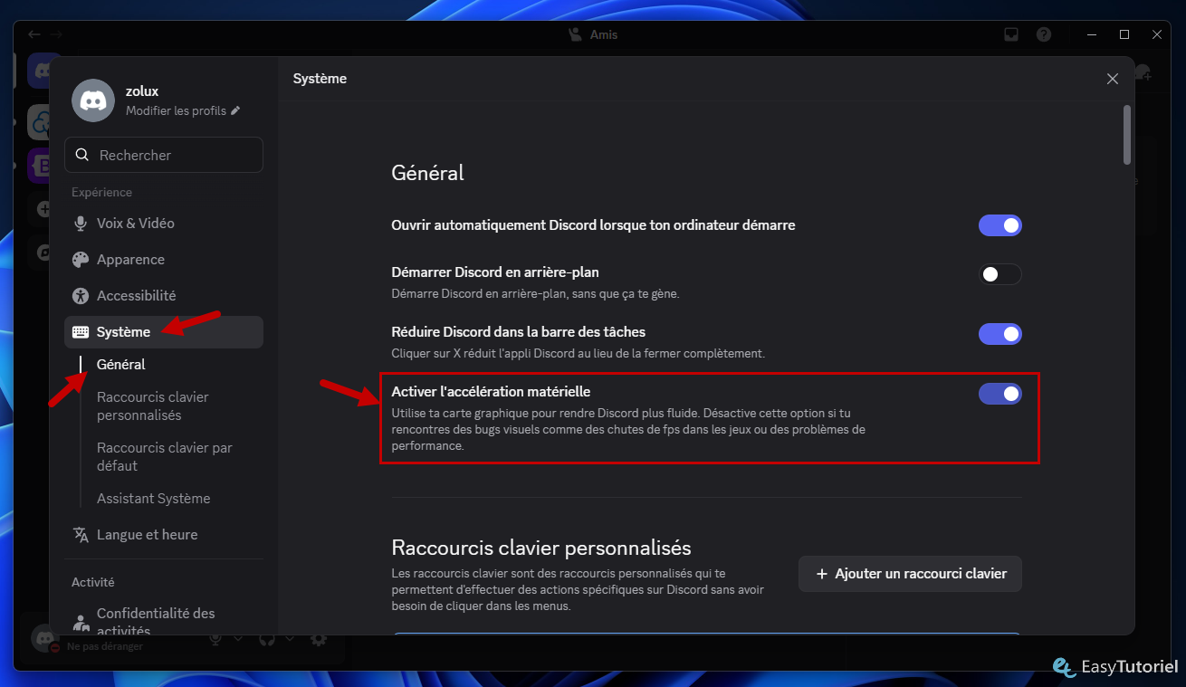 desactiver acceleration materielle discord