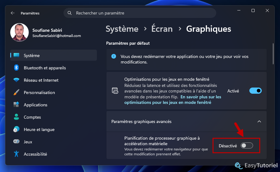 desactiver planification de processeur graphique a acceleration materielle