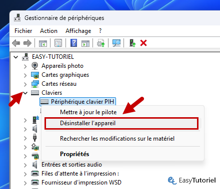 desinstaller clavier gestionnaire de peripheriques