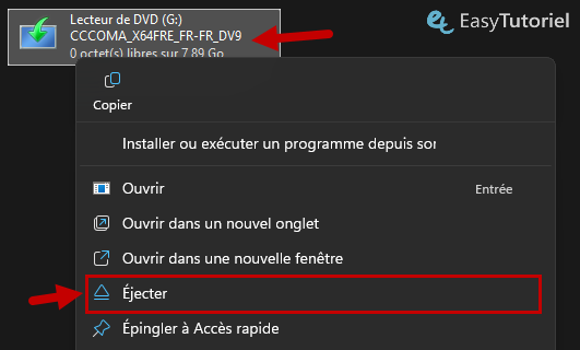 ejecter iso lecteur dvd virtuel