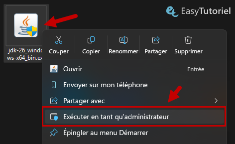 executer jdk en tant qu administrateur