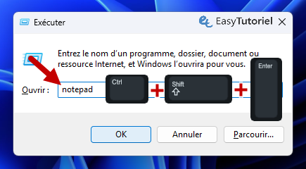 executer notepad admin ctrl maj entree