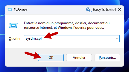 executer sysdm cpl proprietes systeme