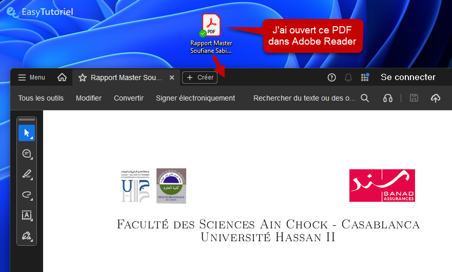 fichier PDF ouvert adobe acrobat reader