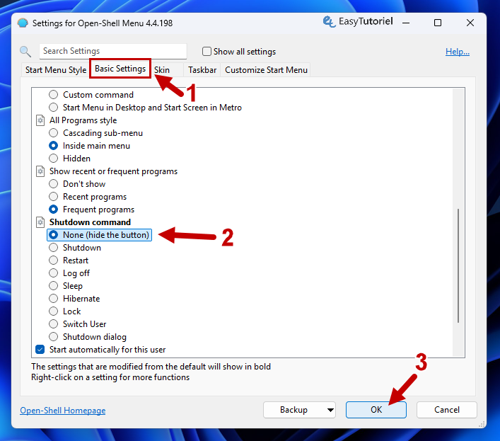 hide shutdown button openshell