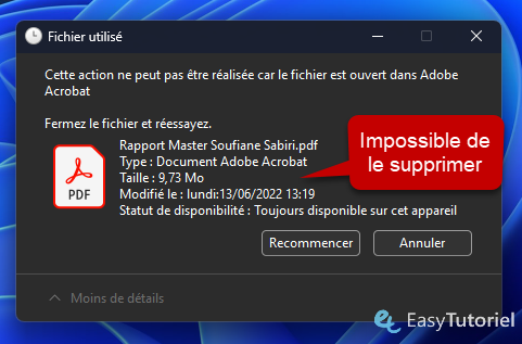 impossible de supprimer fichier utilise