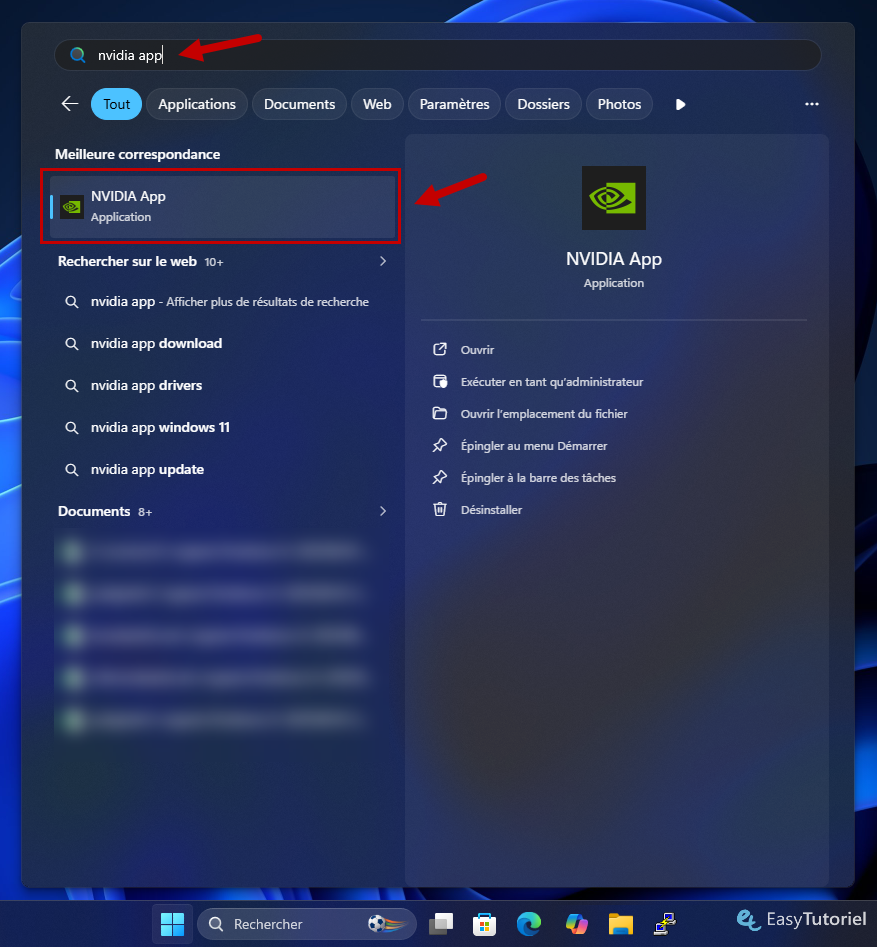 lancer nvidia app demarrer windows 11