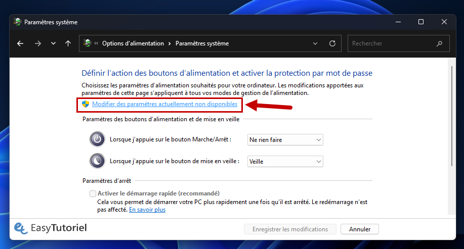 modifier des parametres actuellement non disponibles