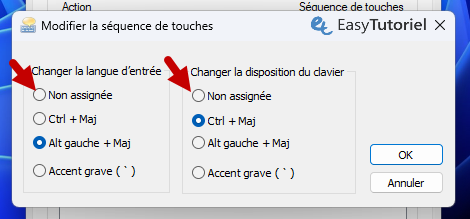 non ssignee modifier sequence de touches