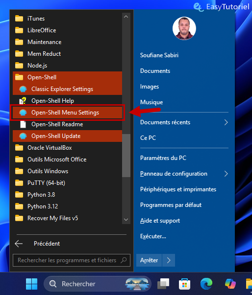 open shell menu settings