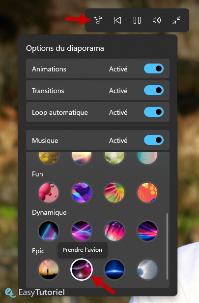 options du diaporama changer musique