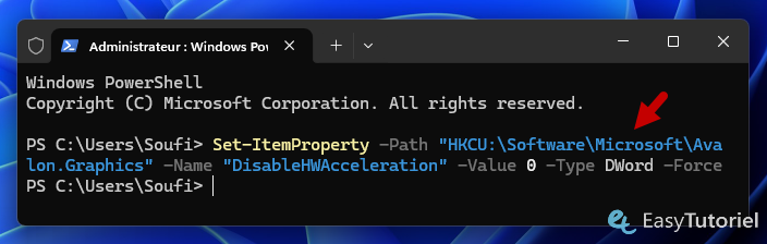 powershell disablehwacceleration 0