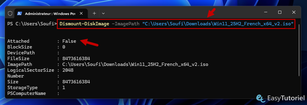 powershell dismount diskimage imagepath