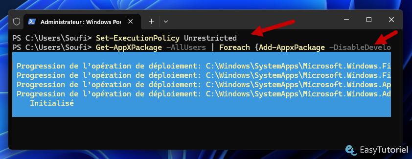 powershell reinstaller securite windows