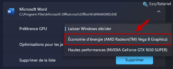 preference gpu desactiver acceleration materielle word office