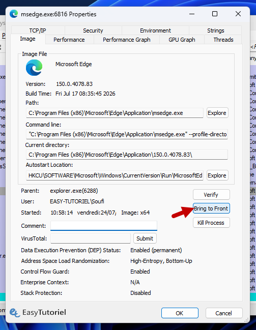 process explorer edge bring to front