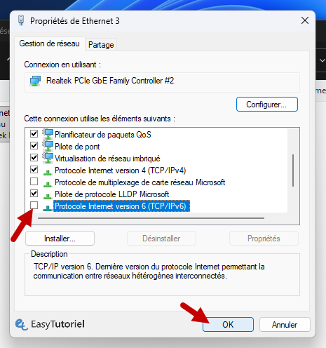 protocole IPv6 desactive