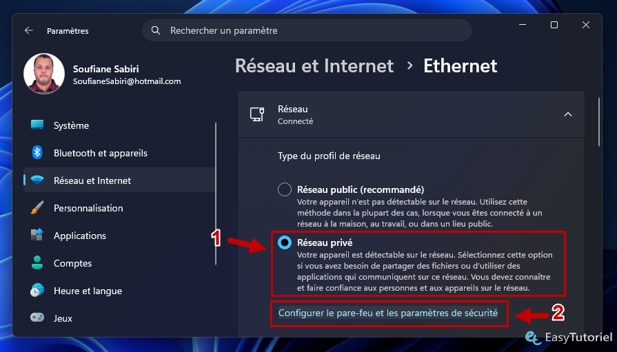 reseau et internet reseau prive configurer pare feu