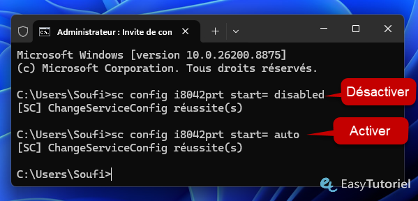 sc config i8042prt start disabled auto