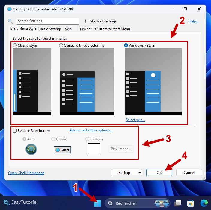 style demarrer openshell replace start button