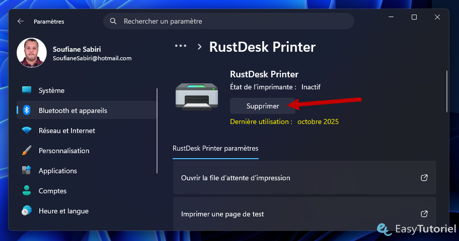 supprimer imprimante rustdesk printer