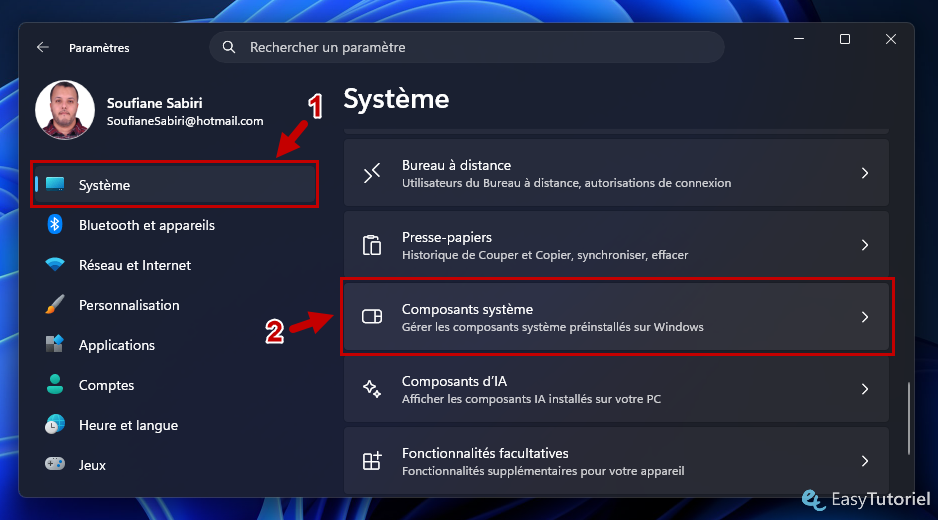 systeme composants systeme parametres