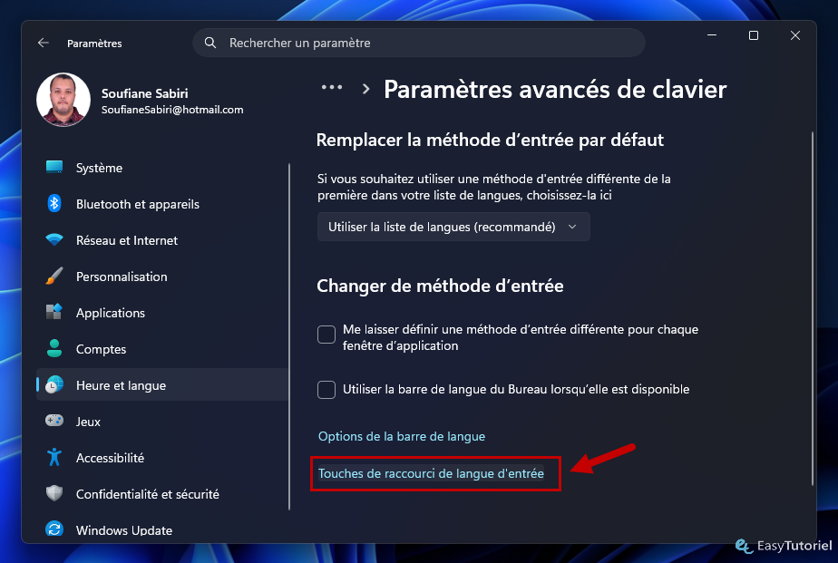 touches de raccourci de langue d entree parametres