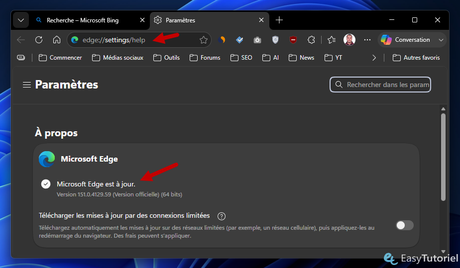 mcirosoft edge mise a jour