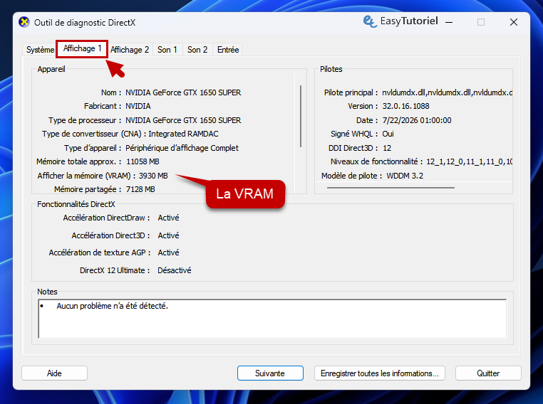 affichage 1 dxdiag vram