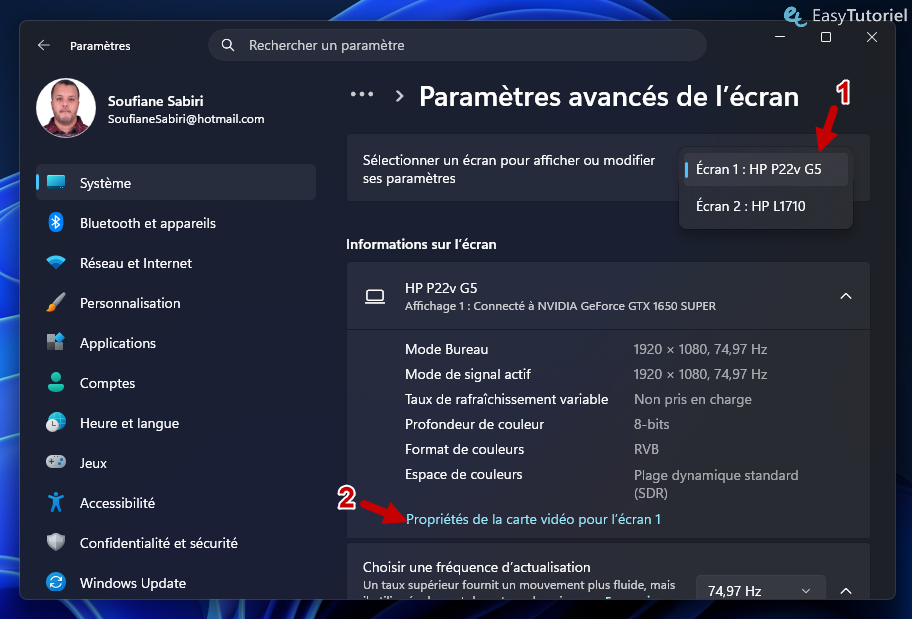 proprietes de la carte video