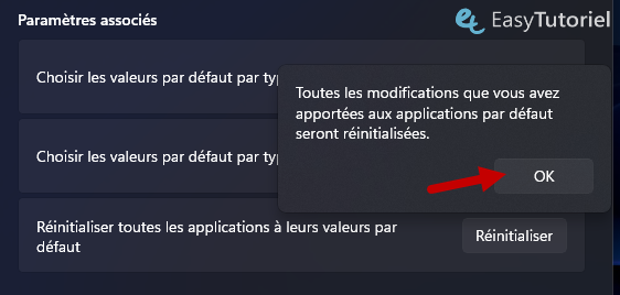 reinitialiser applications ok