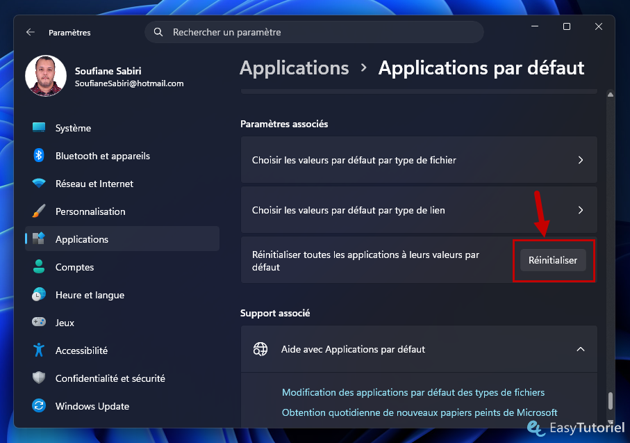 reinitialiser applications par defaut