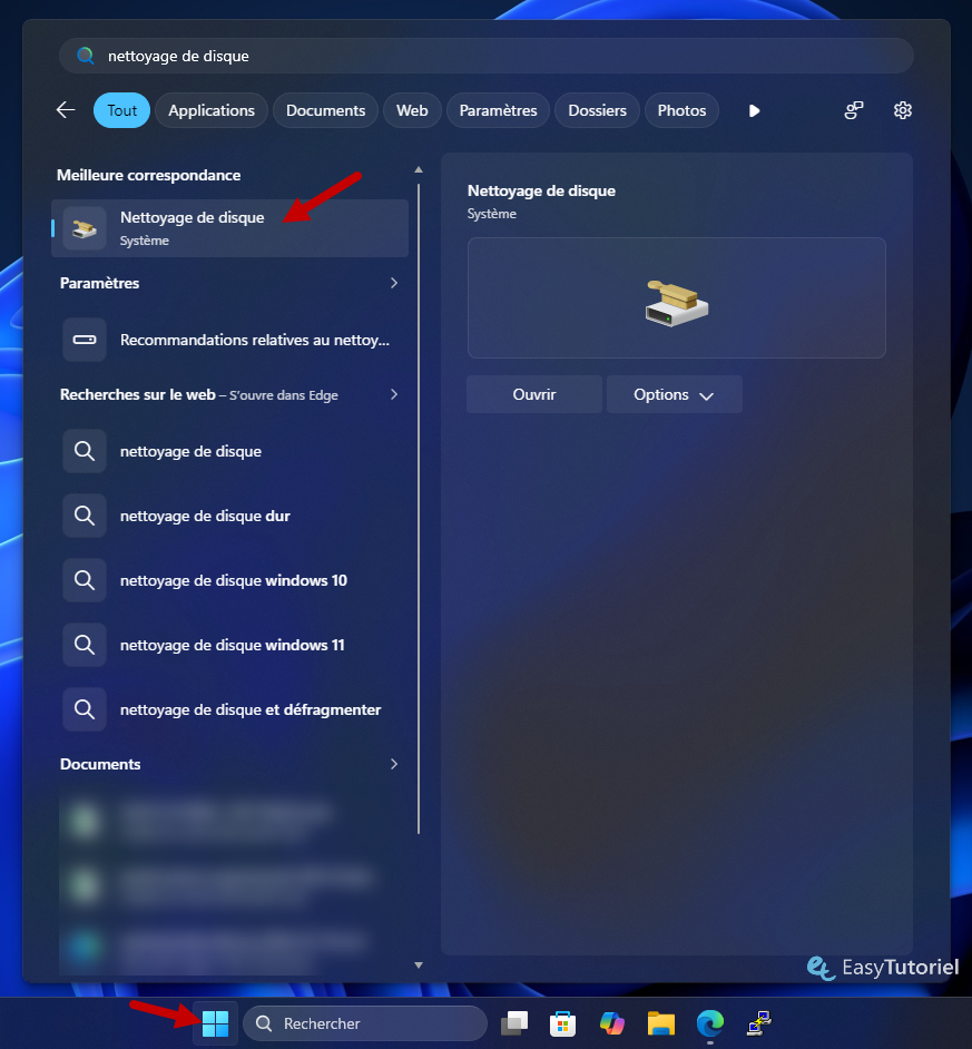 demarrer nettoyage de disque